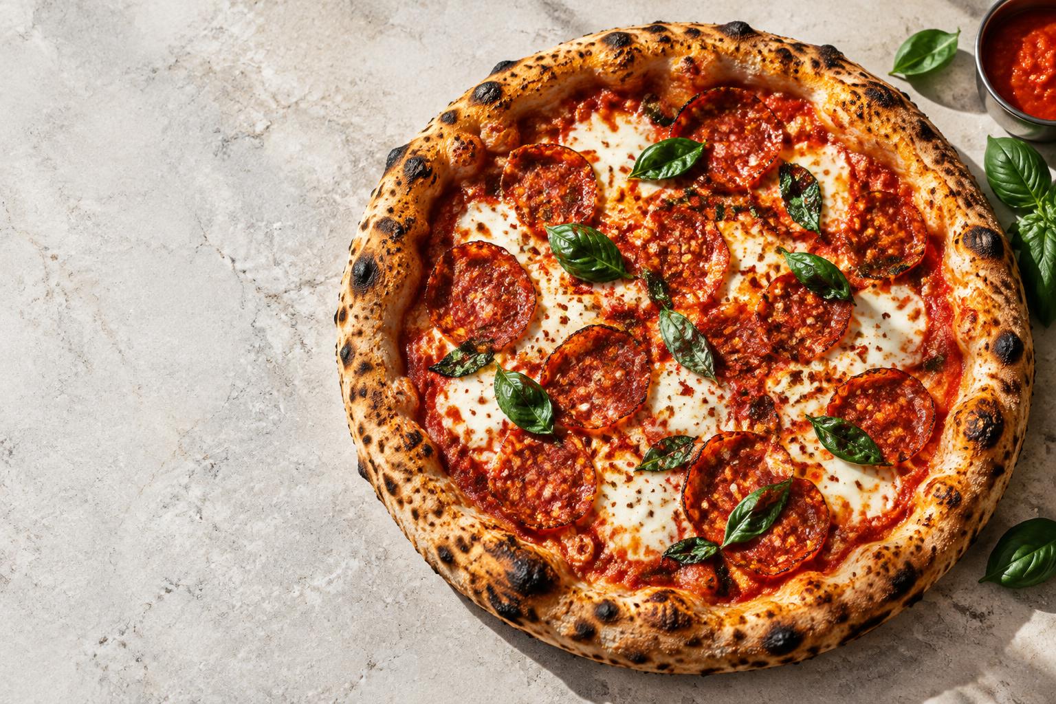 Pizza Diavola con salame piccante e mozzarella, esempio del risultato finale